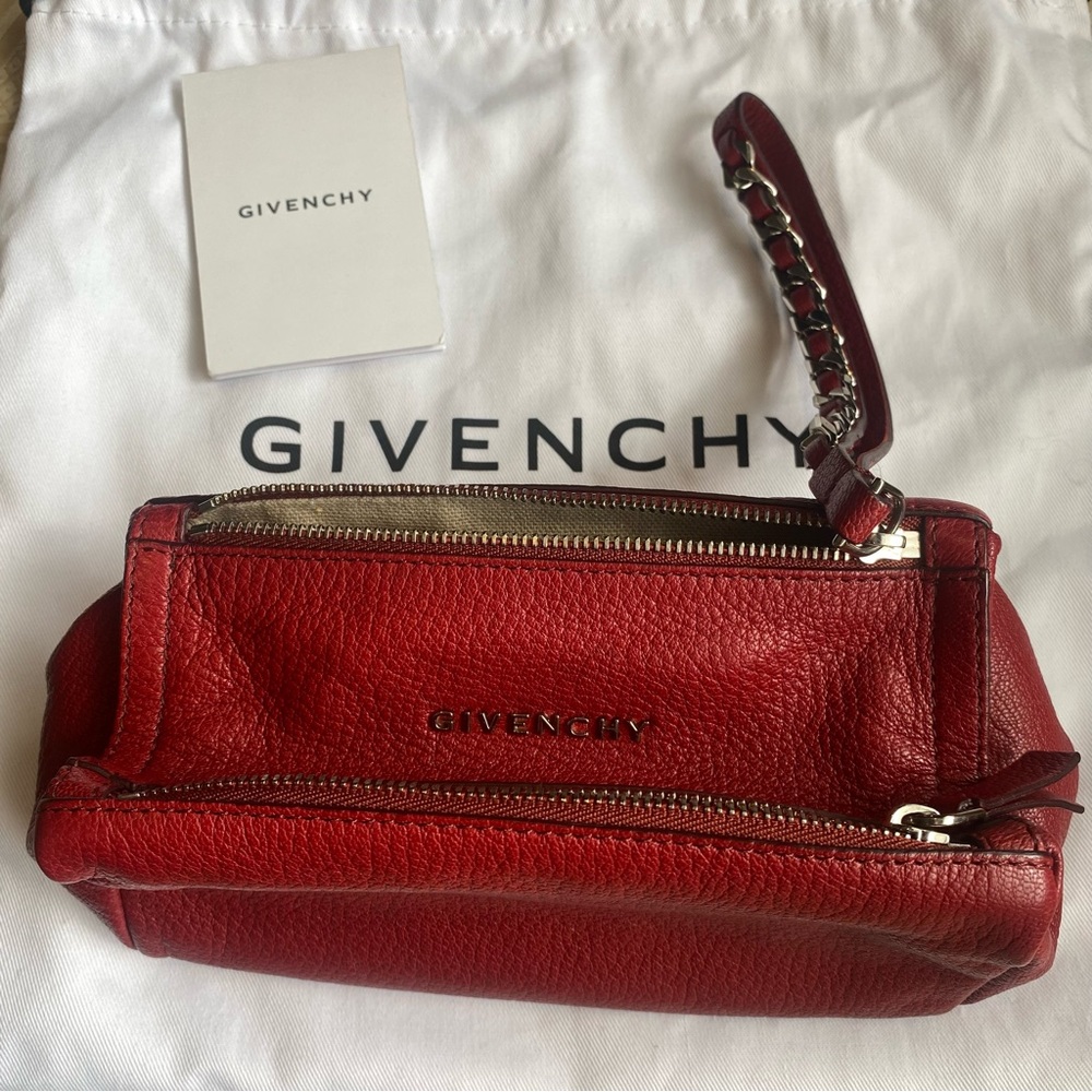Givenchy Red Leather Mini Pandora Wristlet Pouch.